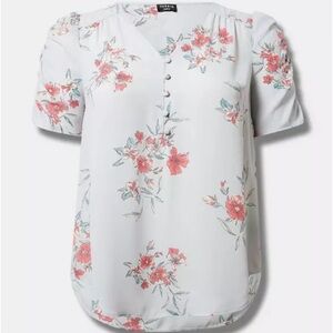 Torrid Harper Georgette V-Neck Ruched Sleeve Blouse